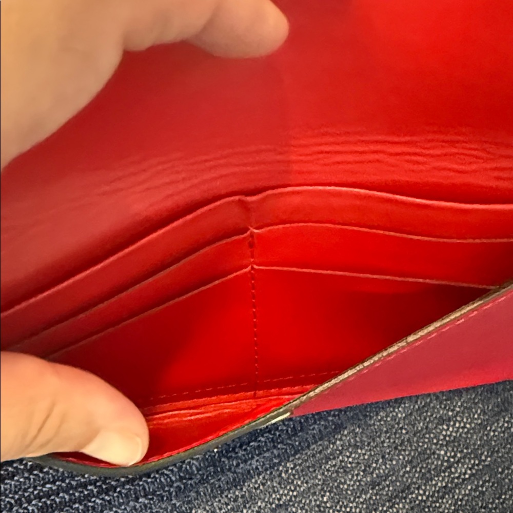 Red Envelope-Style Leather Wallet with Gold Button - Picture 6 of 6